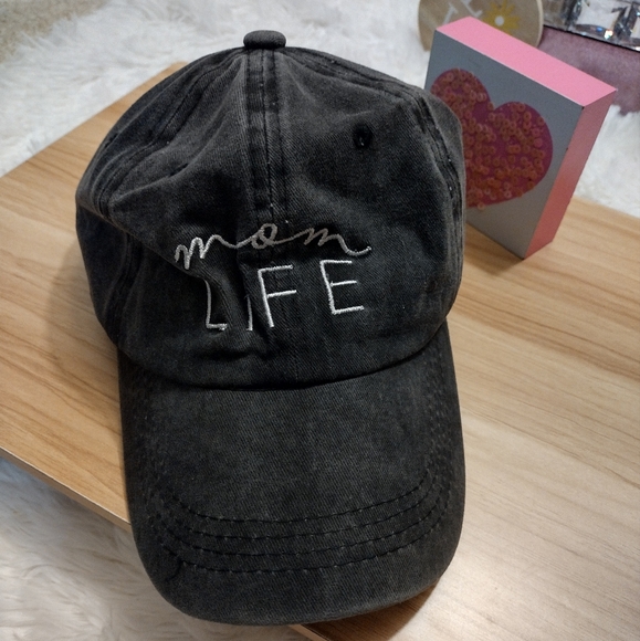 Mom Life Dark Denim Black Distressed Baseball Cap NWOT - Picture 1 of 6